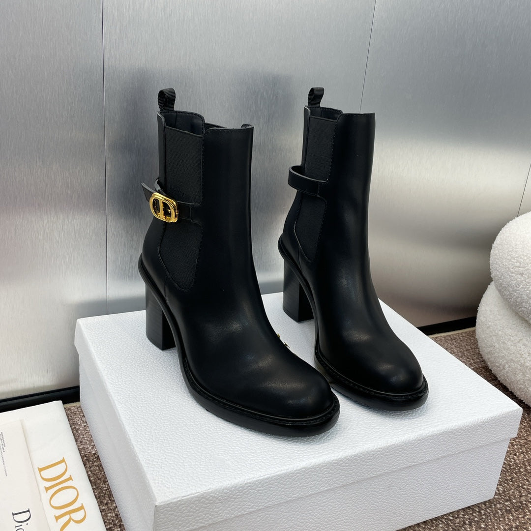 DIOR 25S MONTAIGNE MEDIUM BOOTS 70MM IN BLACK CALFSKIN