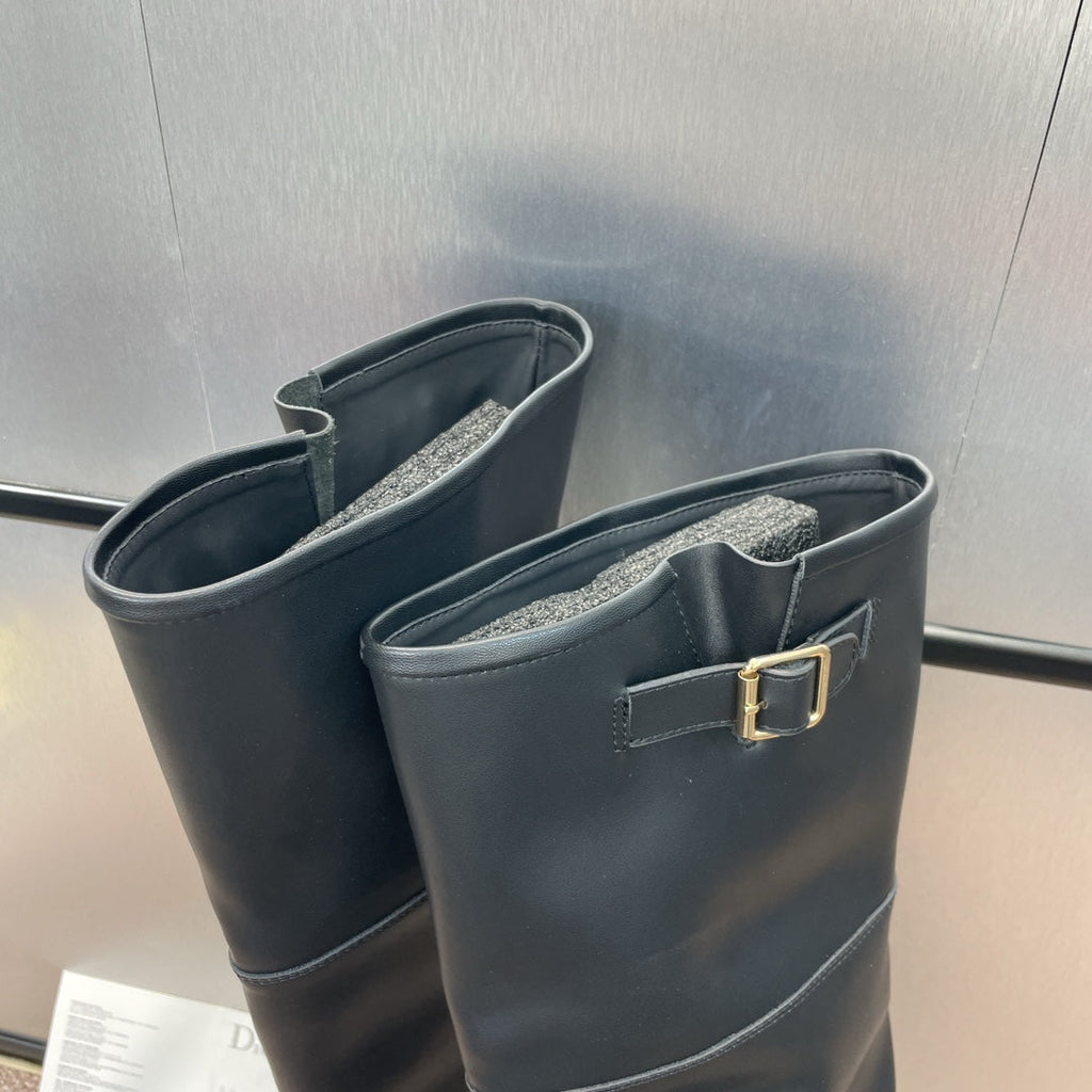 DIOR 25S D-QUEST PUNK TALL BOOTS 25MM IN BLACK CALFSKIN