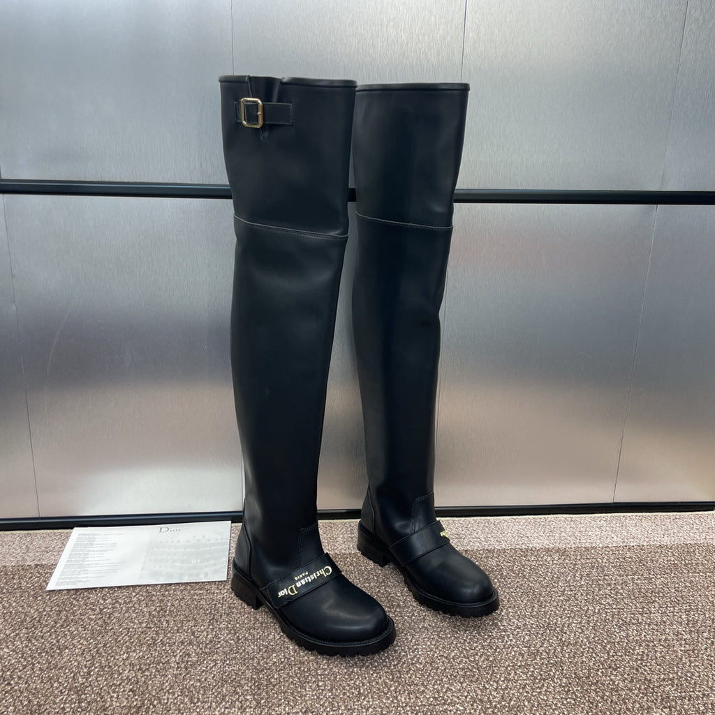DIOR 25S D-QUEST PUNK TALL BOOTS 25MM IN BLACK CALFSKIN
