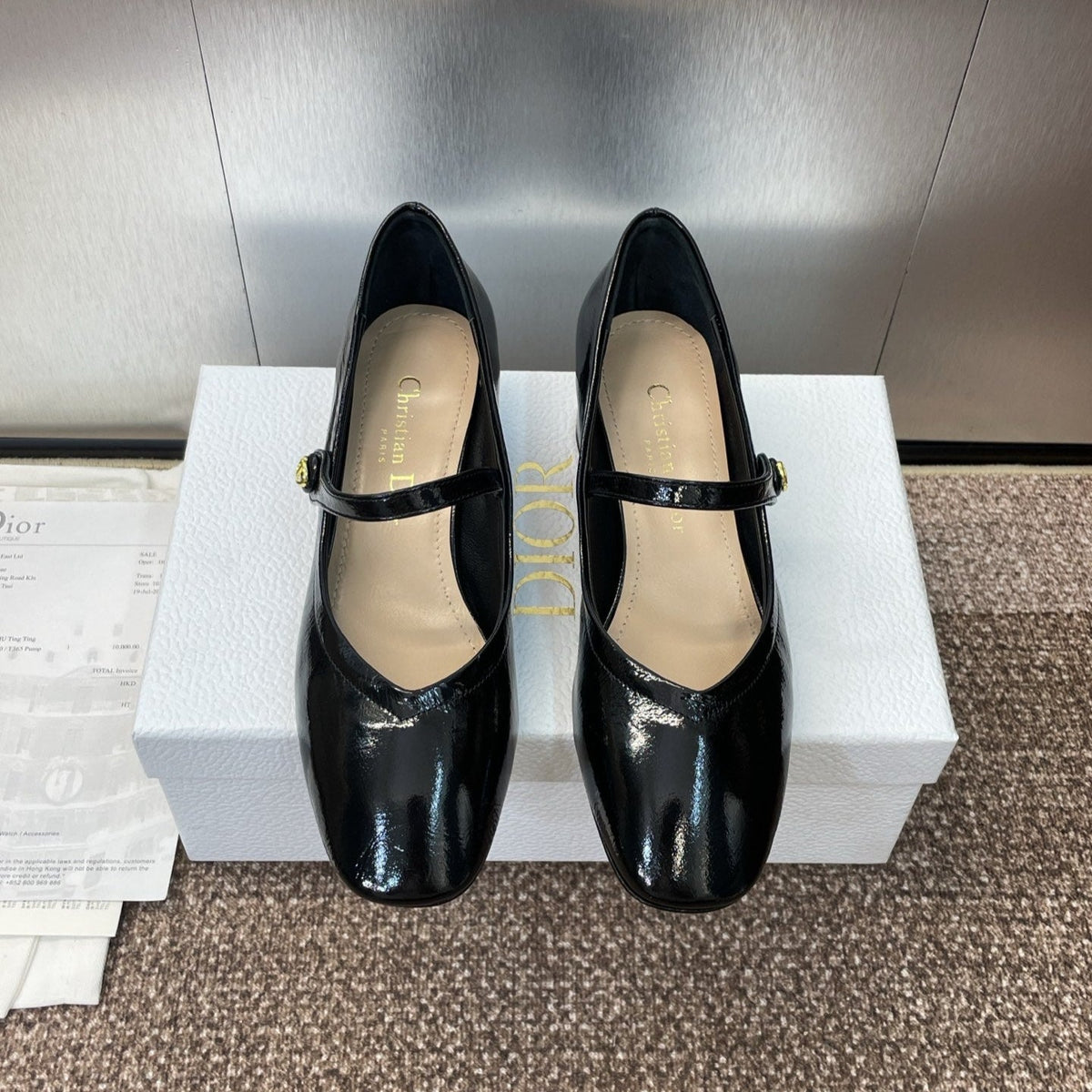 DIOR 25S ROUND-TOE MARY JANE BALLET FLATS IN BLACK CALFSKIN