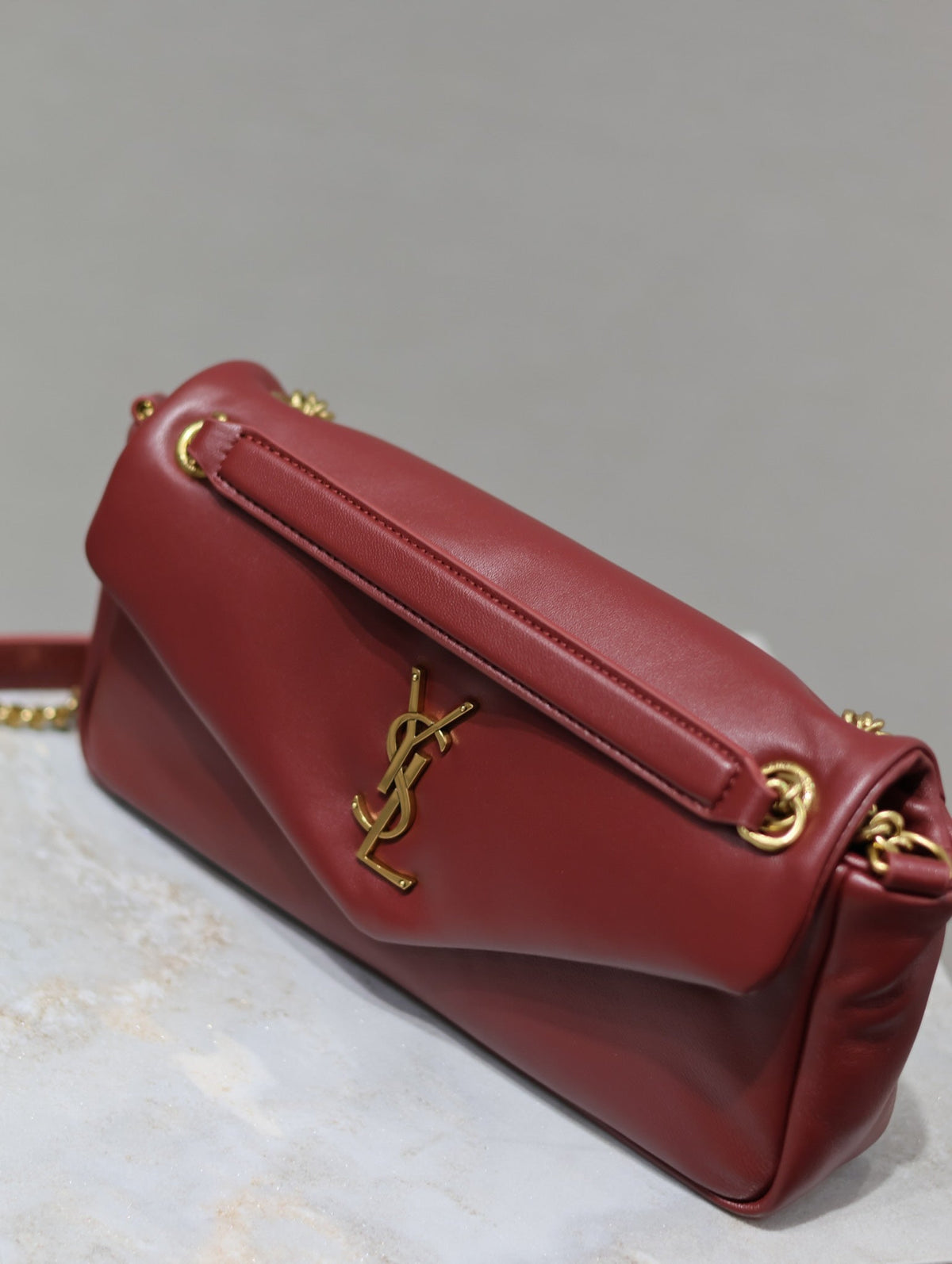 YSL 25S CALYPSO HANDBAG 26 IN BURGUNDY LAMBSKIN GOLD HARDWRE