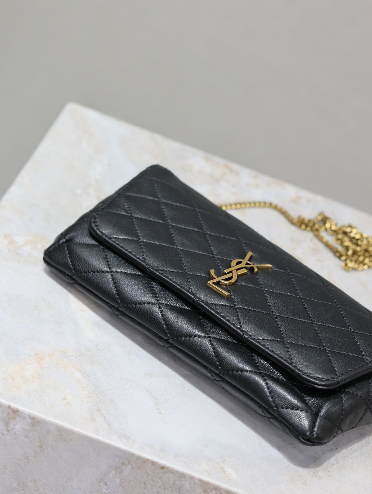 YSL 25S SAINT LAURENT GABY 19 IN BLACK QUILTED CALFSKIN GOLD HARDWRE