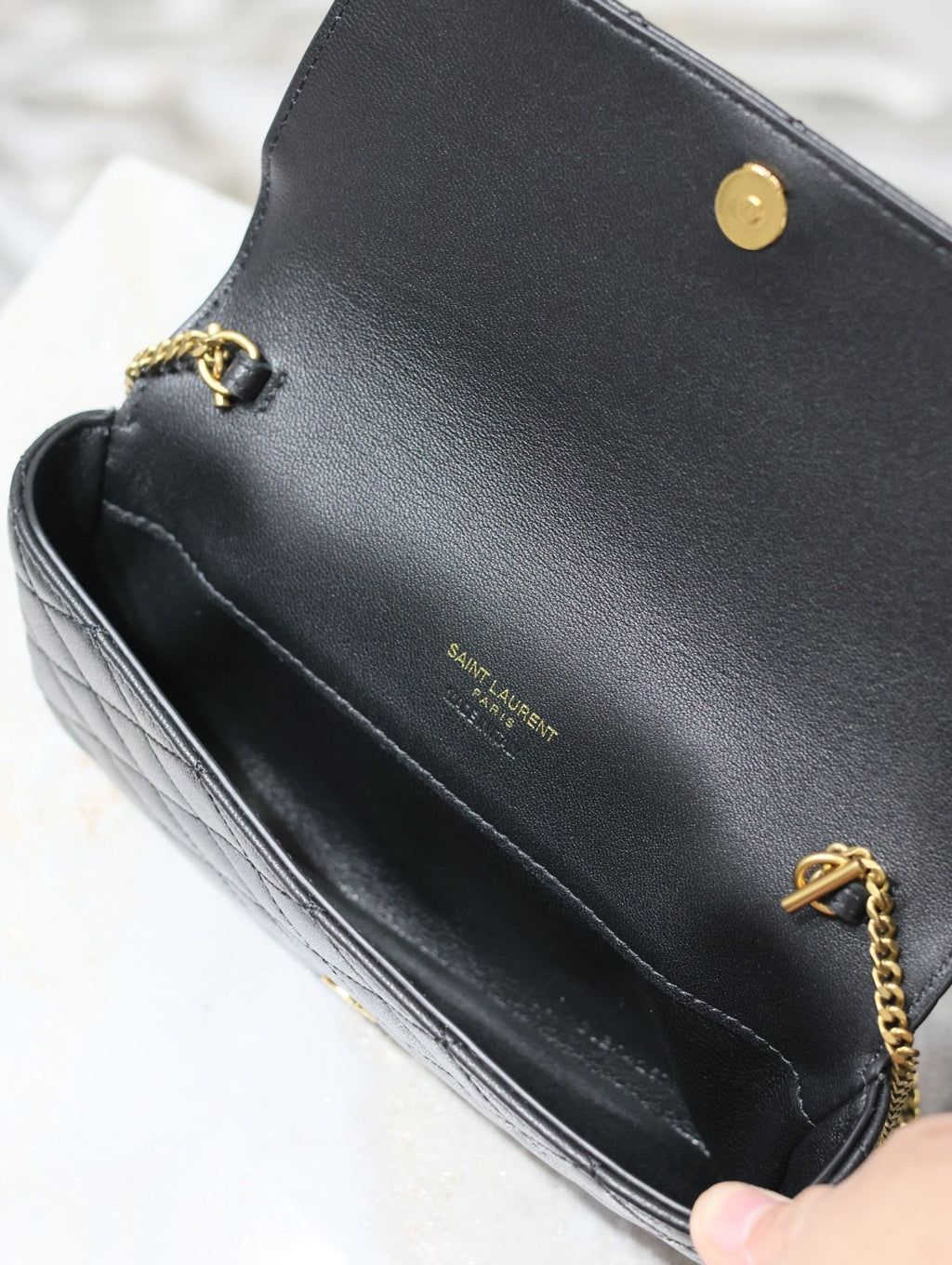 YSL 25S SAINT LAURENT GABY 19 IN BLACK QUILTED CALFSKIN GOLD HARDWARE