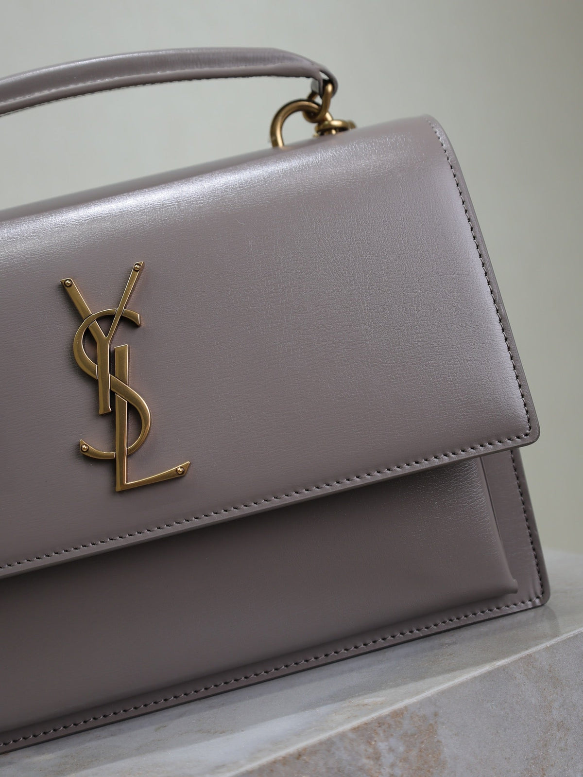 YSL 25S SUNSET MM 25 IN GRAYISH PURPLE CALFSKIN GOLD HARDWRE