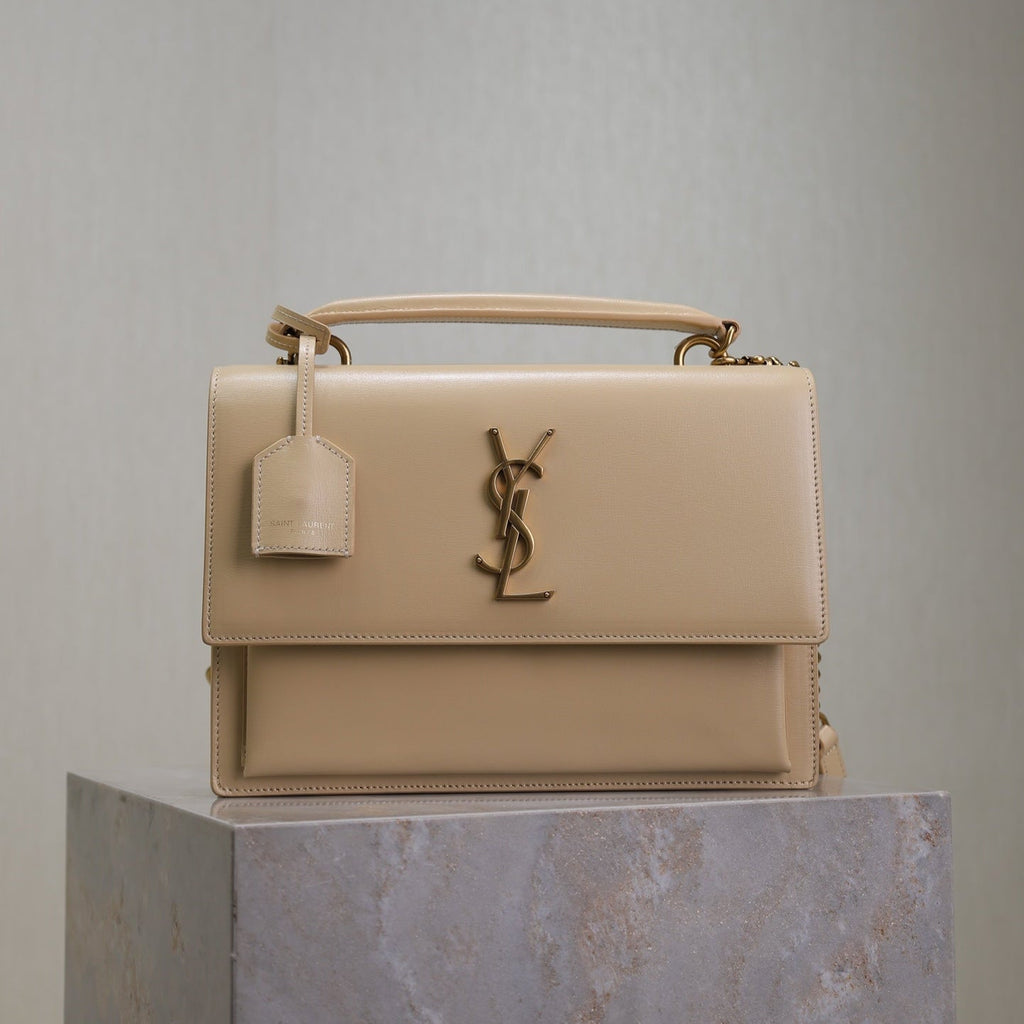 YSL 25S SUNSET MM 25 IN NUDE CALFSKIN GOLD HARDWRE