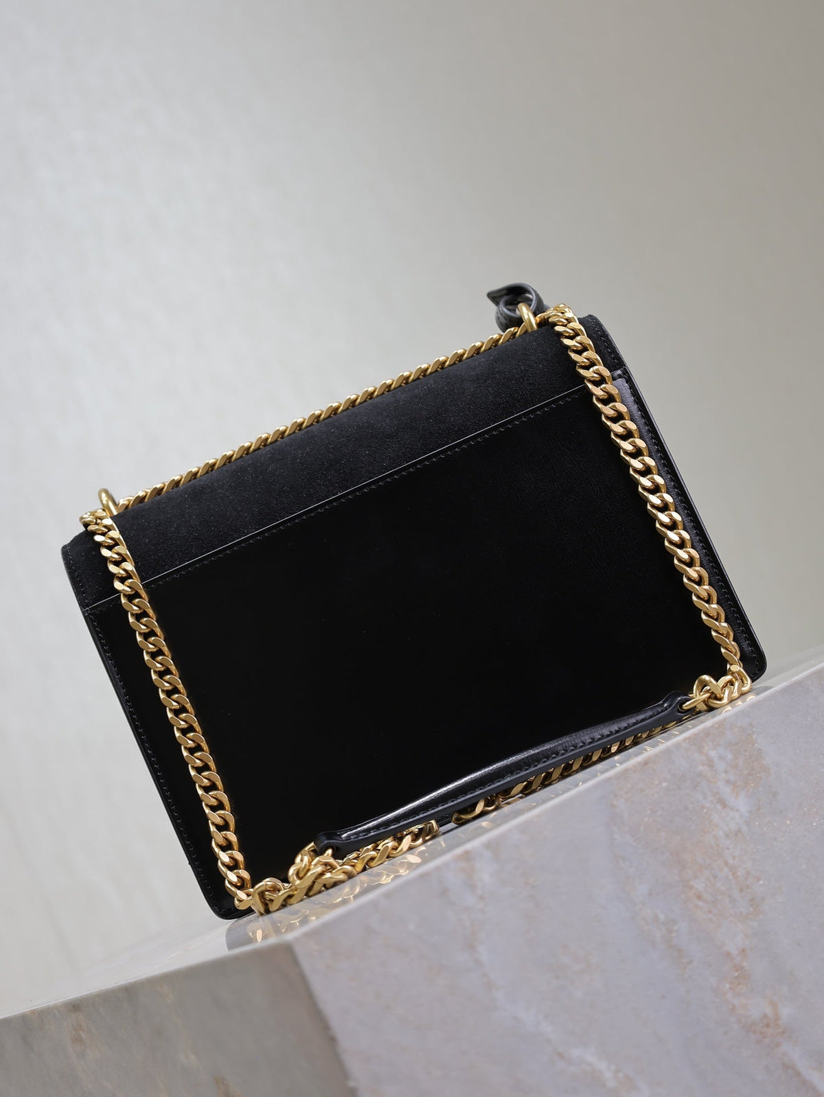 YSL 25S SUNSET BAG 22 IN BLACK CALFSKIN AND SUEDE GOLD HARDWRE