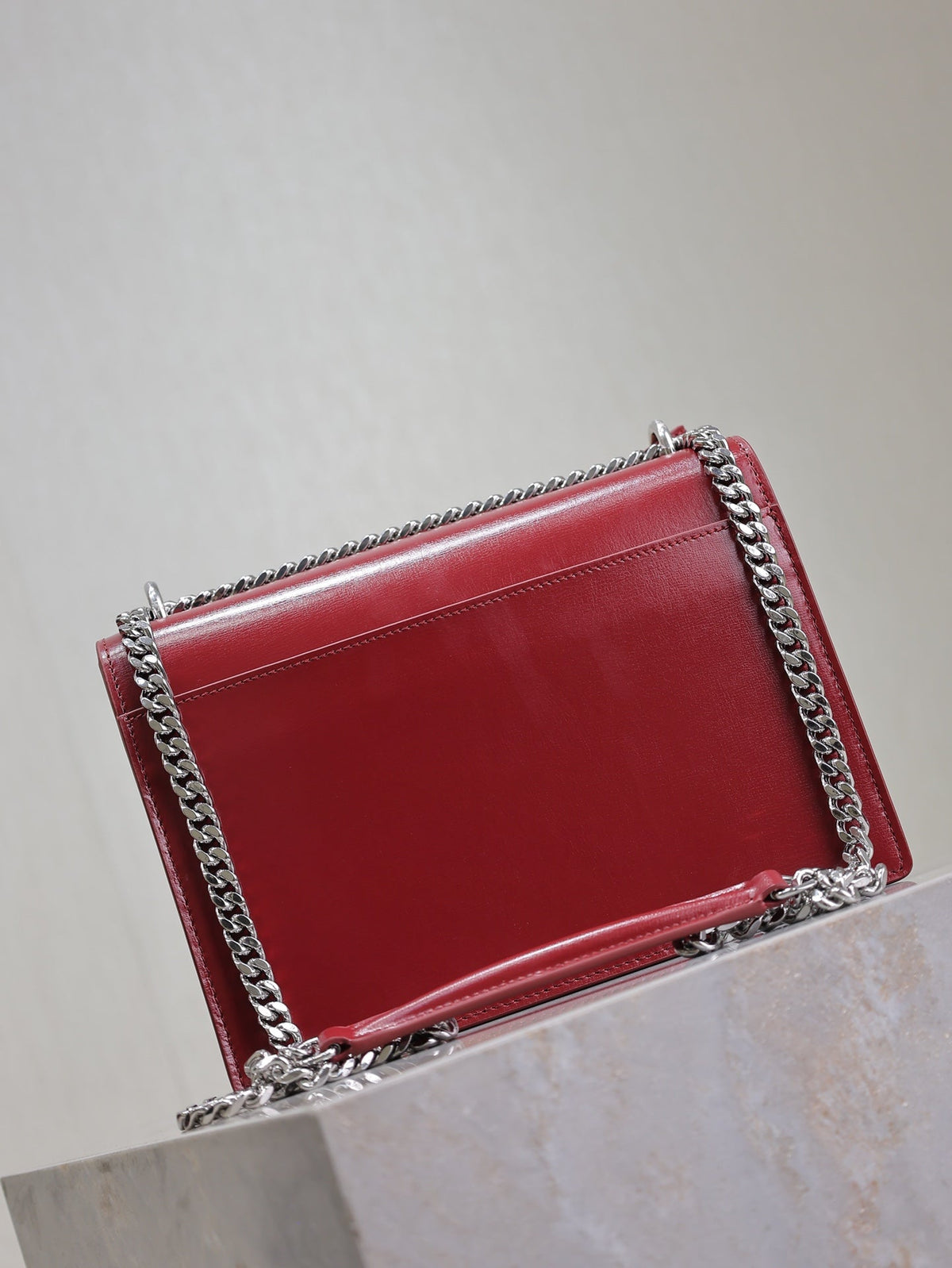 YSL 25S SUNSET BAG 22 IN CRIMSON RED CALFSKIN SILVER HARDWRE