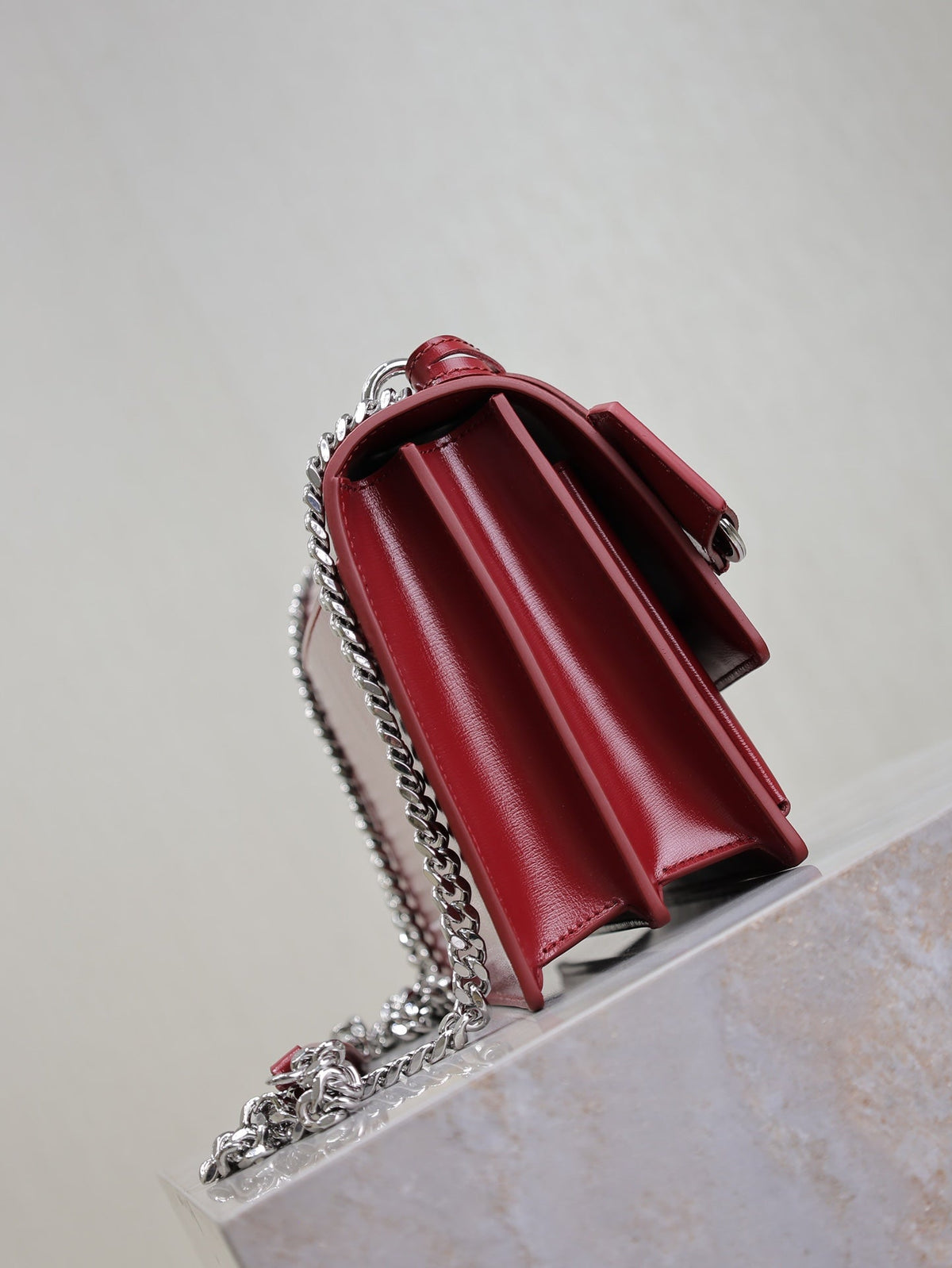 YSL 25S SUNSET BAG 22 IN CRIMSON RED CALFSKIN SILVER HARDWRE