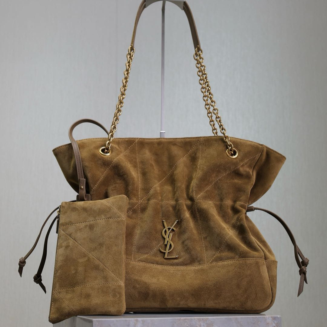 YSL NIKI TOTE BAG 34 IN CAMEL BROWN SUEDE GOLD HARDWARE